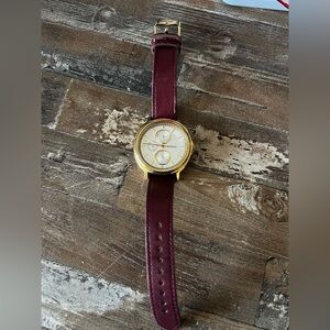 Women’s Fossil Chelsea Multi-Function Gold/ Maroon Leather Strap Watch ES2834